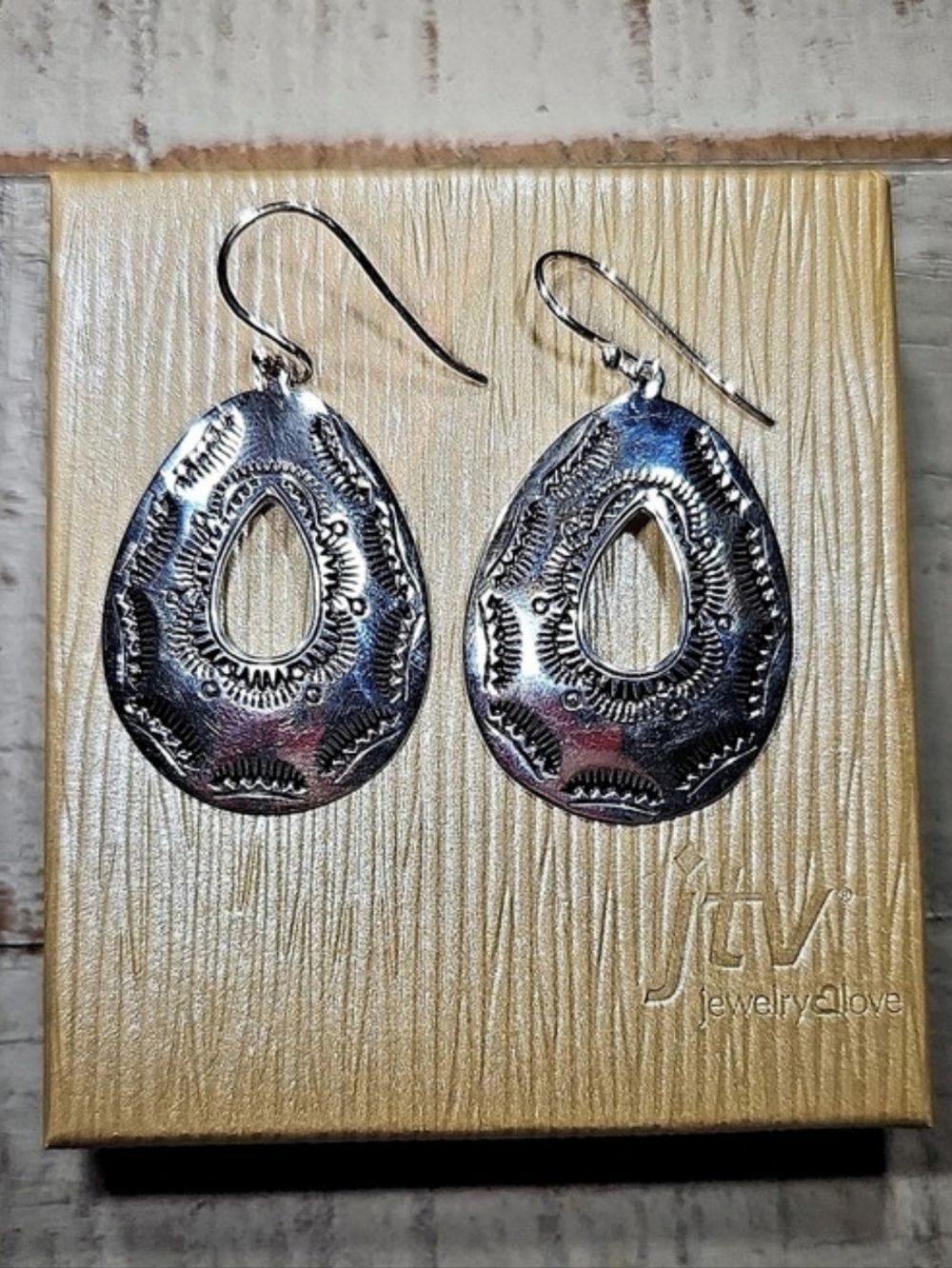 JTV BBJ Southwest Sterling Silver 925 Teardrop Stamped Cutout Earrings ✨️NEW✨️